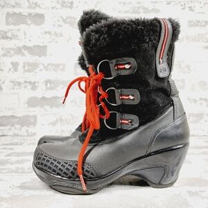J-41 Eden Black Faux Fur Lace Up Round Toe Fashion Winter Wedge Boots M314